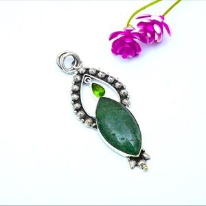 Natural Green Aventurine 925 Sterling Silver Pendant with Peridot accent